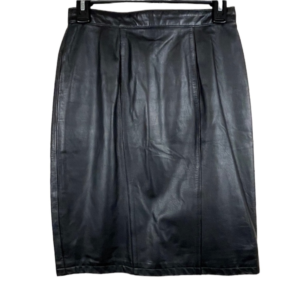 Evan Davies Black Lined Leather Pencil Skirt